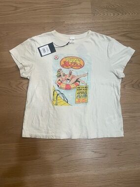 Re/Done Off White Graphic Tee with Multicolor Retro Pool Print